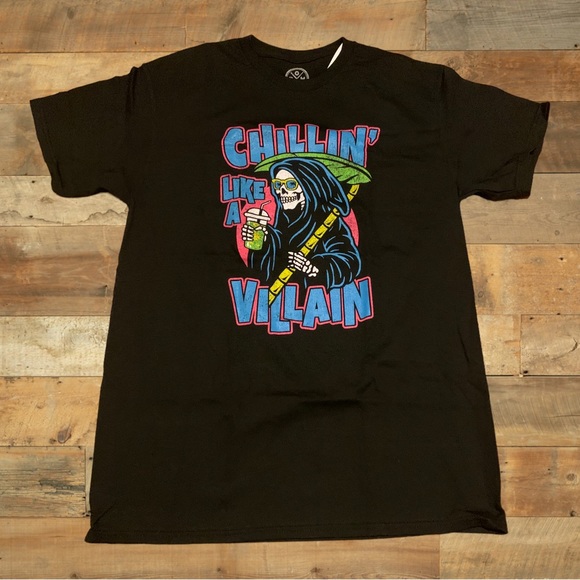 Threadless Chillin Like A Villain Shirt Zumiez Skull Grim Reaper Scene Kid Emo - Picture 1 of 5